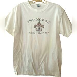 Jerez Women TShirt Medium New Orlean French Quarter Bedazzled Fleur-De-Lis White